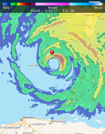 Hurricane Irma, Cudjoe Key, Florida Keys, Eye, Category 4, September 10 2017, screen shot, vacation, tropical, update, news, Weather Bug, Radar